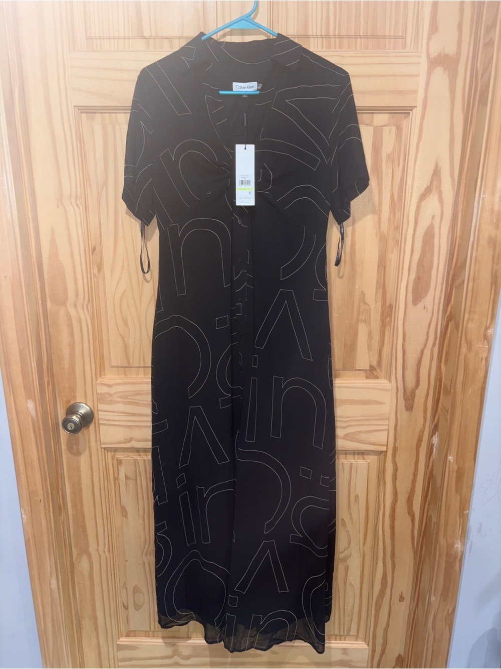 Calvin Klein Black Midi Dress with Subtle Gray Graphic Print